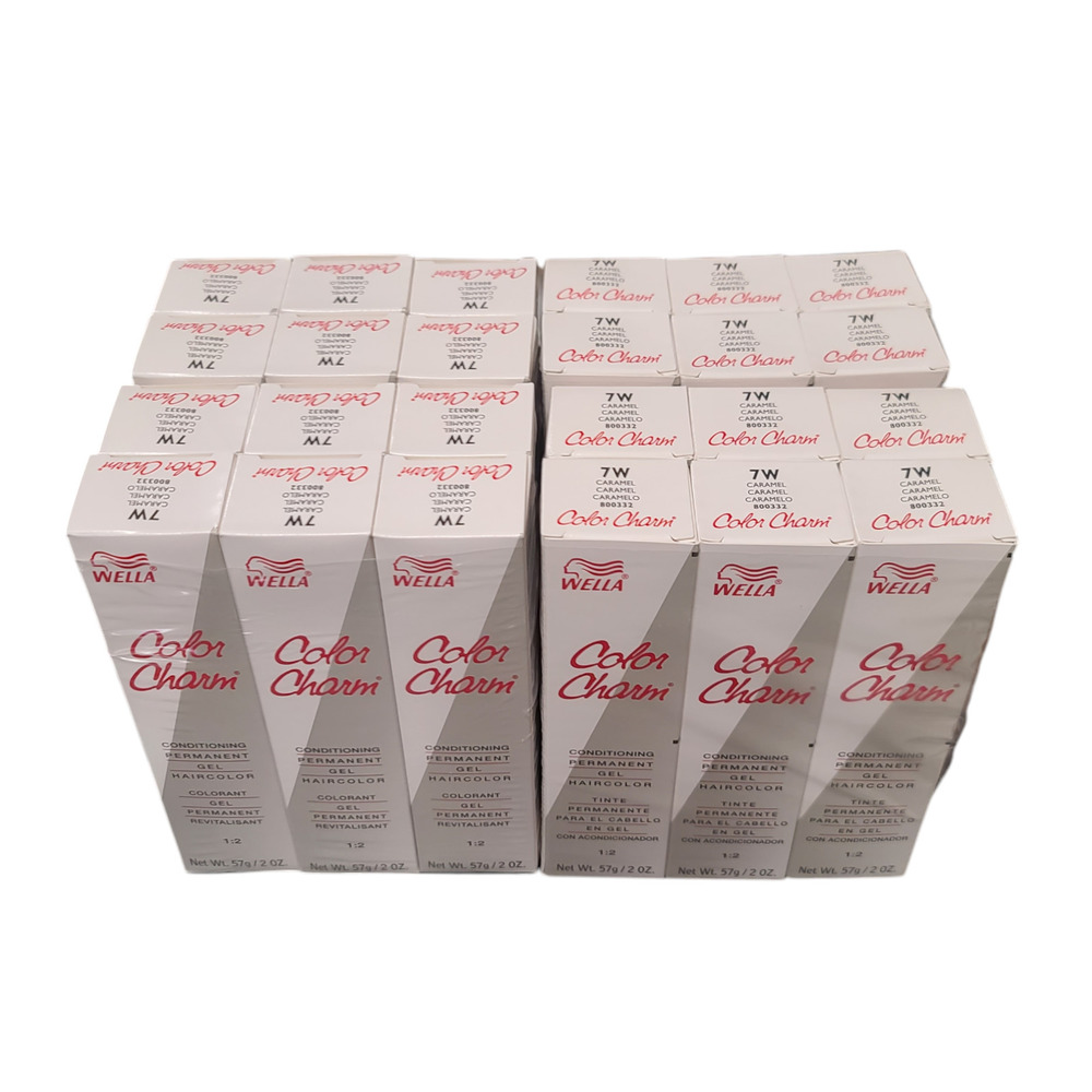 24 Pack Wella Color Charm Permanent Gel Hair Color 7W Caramel - 2 oz